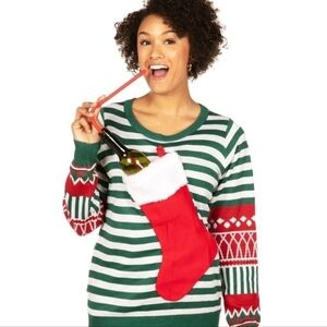 Tipsey Elves | Women's Nostalgic Striped Stocking Sweater (Size Medium)